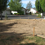 rain garden being checked for slope